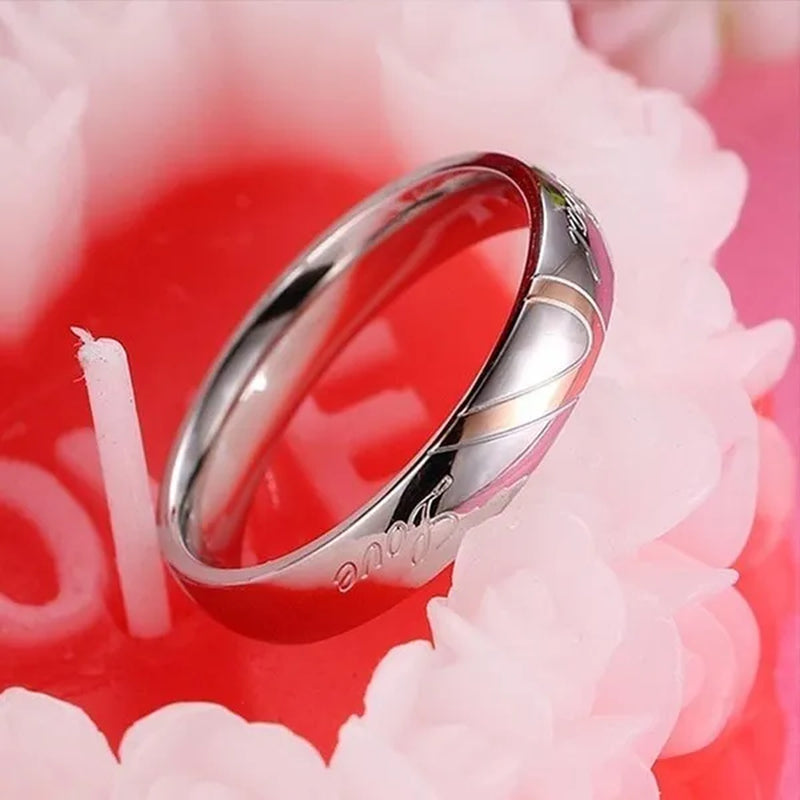 2 pcs / set . Heart of love couple titanium steel wedding rings for women fashion jewelry woman accessories silver ring women for man