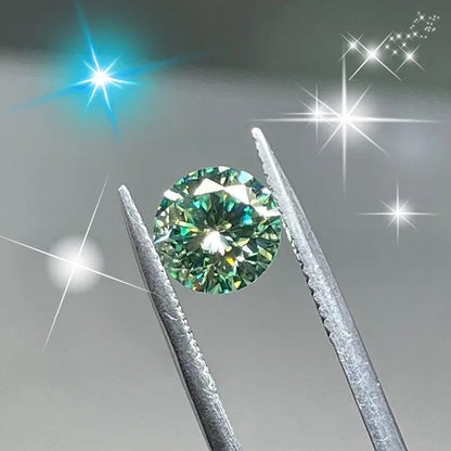 With AAAAA certificate Brilliant Loose Moissanite Blue Green Color Round Cut Diamond 6.5 MM 1CT