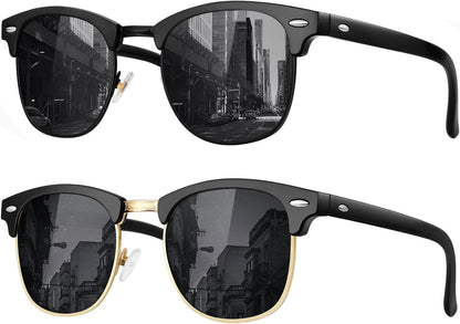 Classic Polarized Sunglasses for Men and Women Retro Style Semi Rimless Frame Sun Glasses 100% UV Protection Goggles