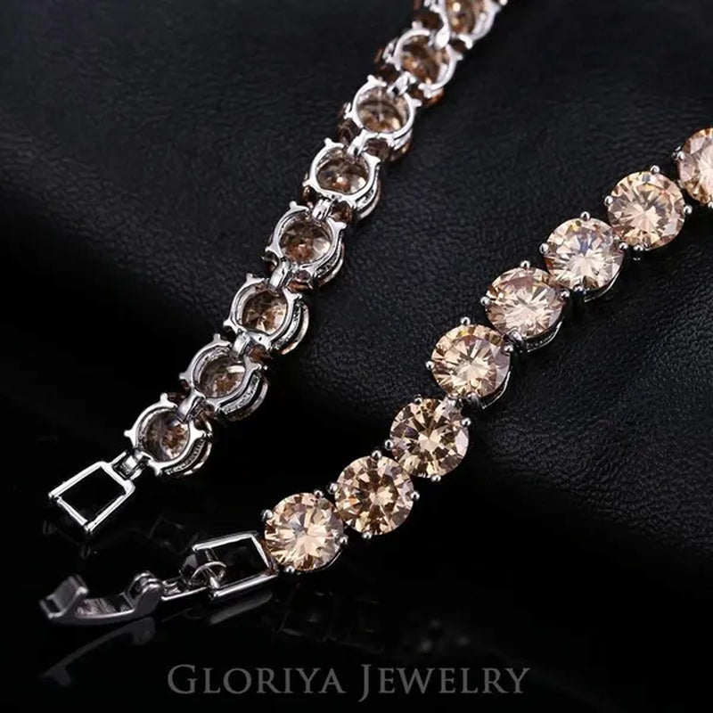 Gloriya Perfect Round Cut 0.5 carat AAA+ CZ Zirconia Silver Plated Classic Ladies Wedding Bracelets Bangles For Women Engagement Gift