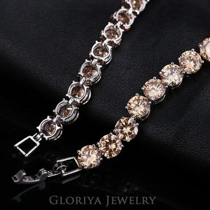 Gloriya Perfect Round Cut 0.5 carat AAA+ CZ Zirconia Silver Plated Classic Ladies Wedding Bracelets Bangles For Women Engagement Gift
