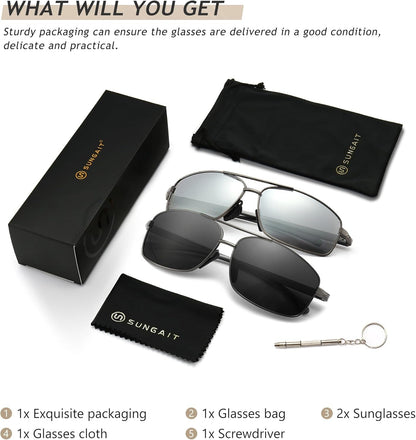 Ultra Lightweight Rectangular Polarized Sunglasses UV400 Protection