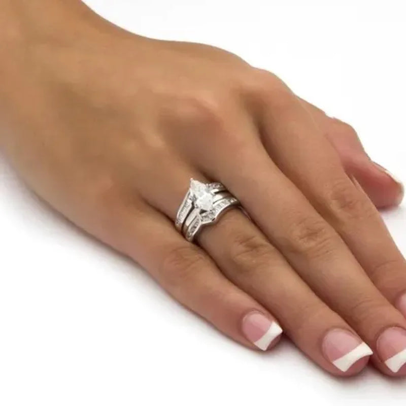Trendy Bridal Wedding Rings 3 Pcs/set Marquise Cut Cubic Zirconia Diamond Rings for Women Engagement Proposal Gift Jewelry