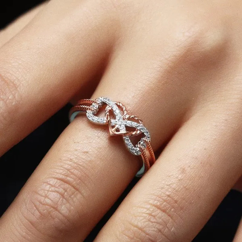 High Quality Exquisite Two Tone Plated Rose Gold / Black Filled 925 Sterling Silver Rings for Women Natural White Sapphire Diamond Ring Bride Princess Wedding Engagement Heart Ring