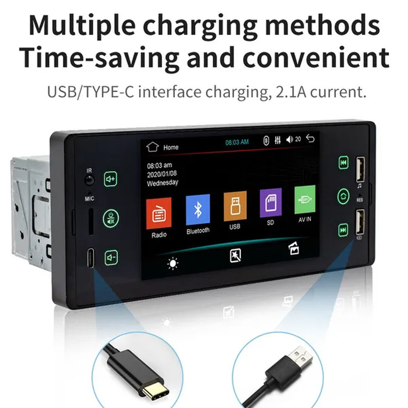 ESSGOO 1Din 5 Inch IPS HD Touch Screen Car MP5 Player Bluetooth 2USB FM Radio Car Stereo Support Mirrorlink and Rear View Camera