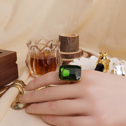 Gold Exaggerated Emerald CZ Crystal Rings for Women, Statement Costume Jewelry Gift
