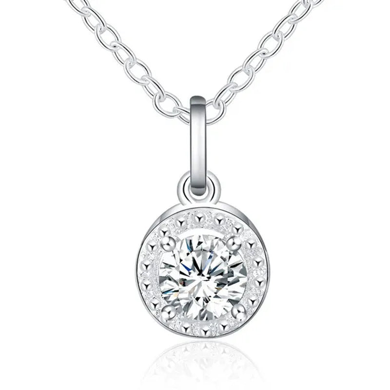 925 Sterling Silver Cute Solid Christmas Gift Noble Fashion Elegant Women Shiny Crystal CZ Necklace Earring Ring Jewelry Set
