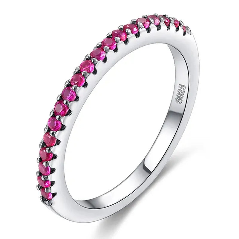 CANDICE Simple Sterling Silver Plated Eterity Wedding Ring Pave Natural Rose Red Green Blue Cubic Zirconia Stackable Rings Fashion Jewelry for Women Engagement Gift（US SIZE 6-9）