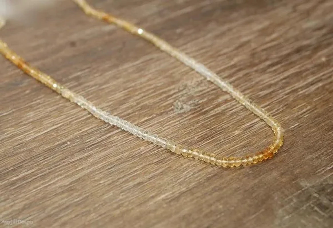 Shaded Citrine Necklace, Sterling Silver or Gold Filled, Citrine Jewelry, Beaded, November Birthstone, Layering Necklace