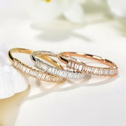 Women Fashion Dainty 18k gold plated Cube Diamond Rings Wedding Engagement Party Rings
