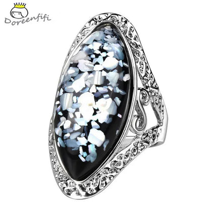 Vintage Jewelry Magic Natural Shell Silver Ring Ancient Silver Carved Big Ring Couple Antique Jewelry  Sterling Silver Bride Wedding Engagement Vintage Men Ring Gift Aneis Feminino Bijoux