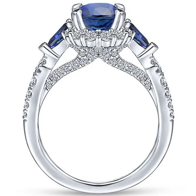 Fashionable Silver Colour Fine Blue Zirconia Women's Ring Wedding Anniversary Christmas Gift Beach Party Jewellery