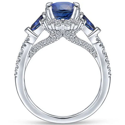 Fashionable Silver Colour Fine Blue Zirconia Women's Ring Wedding Anniversary Christmas Gift Beach Party Jewellery