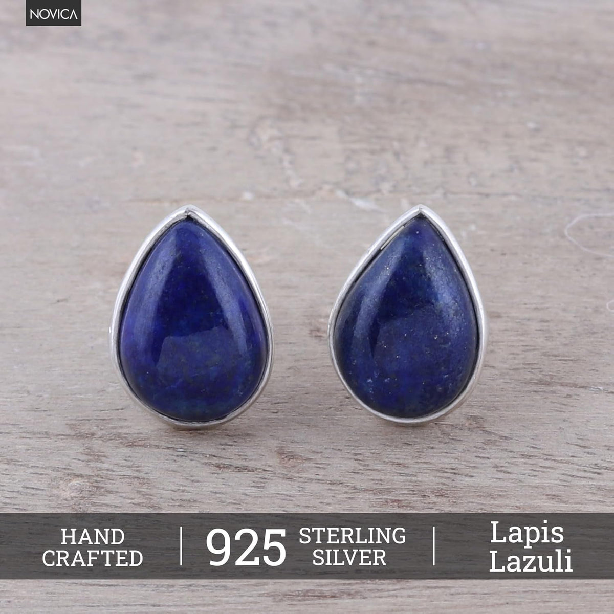 Artisan Handmade Jewelry Teardrop Earrings | Lapis Lazuli Button Earrings | .925 Sterling Silver Teardrop Earrings from India | Crafted by Hand Birthstone Gemstone Earrings 'Mystic Tears'