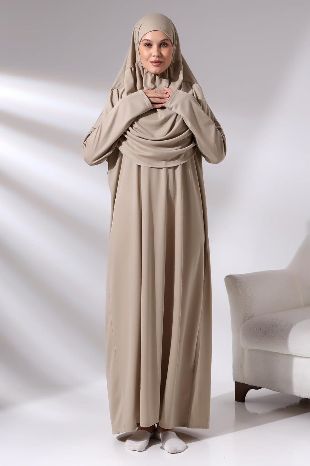 Muslim Dresses for Women, One-Piece Prayer Dress & Prayer Rug & Beads, Islamic Gift Set for Eid Ramadan