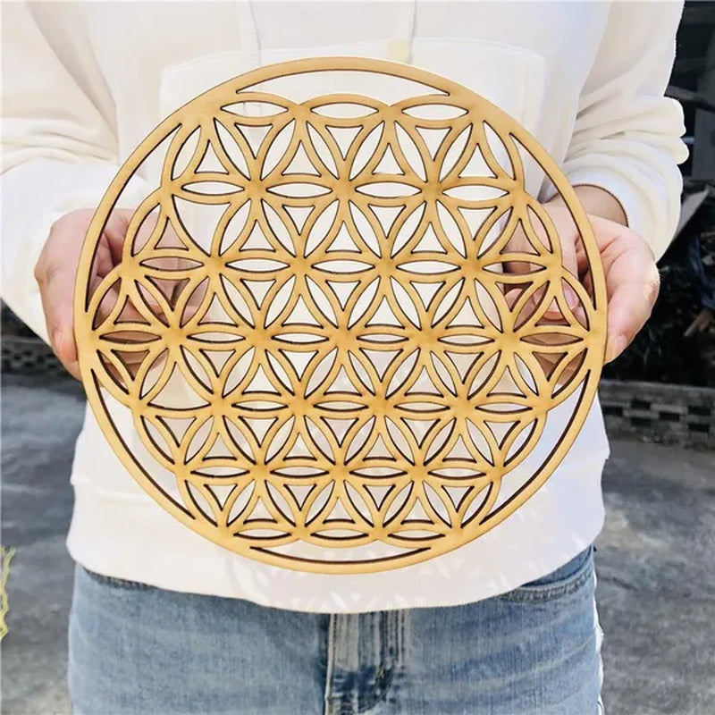 1 PC Making Sacred Geometry Ornament Laser Cut Handmade Coasters Wood Wall Art Home Decor Wooden Wall Sign Flower Of Life Energy Mat Flower of Life Shape Slice Wood Base