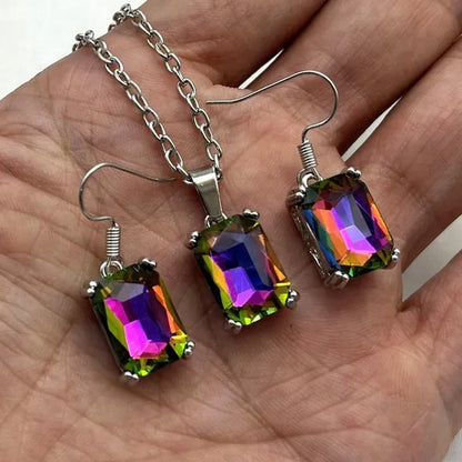 3Pcs/Set Women Colorful / Red /Blue/ Green Gemstone 925 Silver Plated Earrings Pendants Necklace Jewelry Sets Valentine Gifts (choose Color)