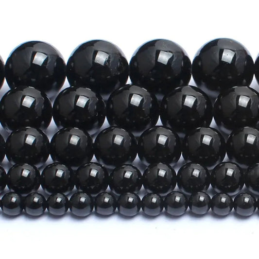 Natrual Round Stone Beads Genuine Black Tourmaline Stone Beads for Jewelry Making Bracelet Necklace 15inches 4/6/8/10/12mm