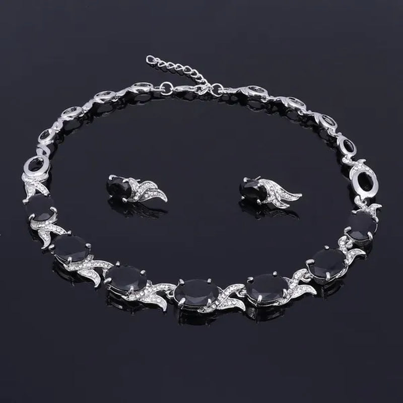 Fashion Women Zircon Rhinestone Necklace Earring Silver Plated Wedding Party Dress Jewelry Sets