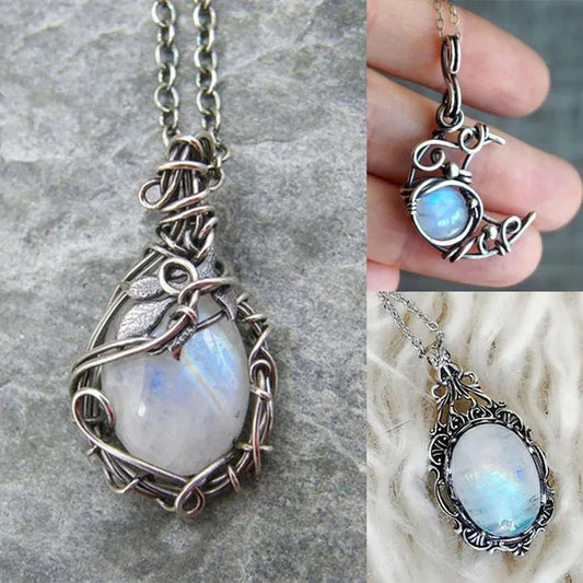 Moon Shape Moonstone Pendant Necklace For Women Female Fashion Jewelry Gifts For Girl