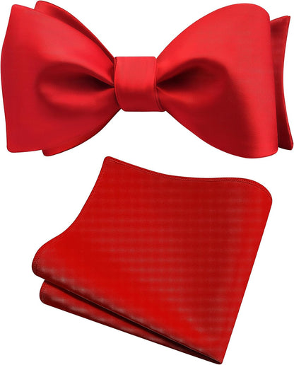 Mens Solid Color Bowties Self Tie Bow Tie Handkerchief for Men Satin Bowtie Pocket Square Set