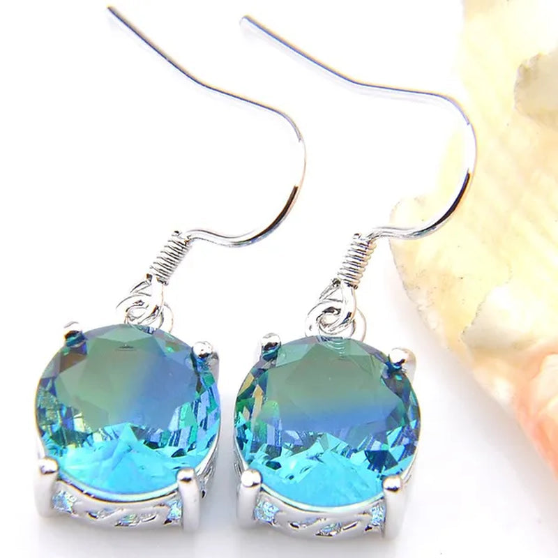 Luckyshine Sparking Round Fire Bi-Colored Tourmaline Gemstone Silver Earrings Pendants Necklaces Jewelry Sets for Women