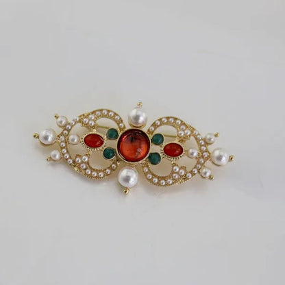 Antique Roman Engraved Baroque Byzantine Style Pearl Ruby Retro Brooches for Corsage Girl