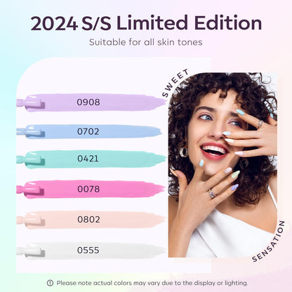 Gel Nail Polish Set, 6 Colors Easter Pastel Gel Polish Set with Nail Art Liner Brush, Soft Pink White Light Purple Blue Green Nude Spring Painting Nail Gel Polish Kit Mani DIY Salon Gifts