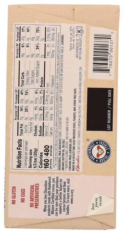Almonds & Sea Salt Milk Chocolate Bar, 3.2 OZ