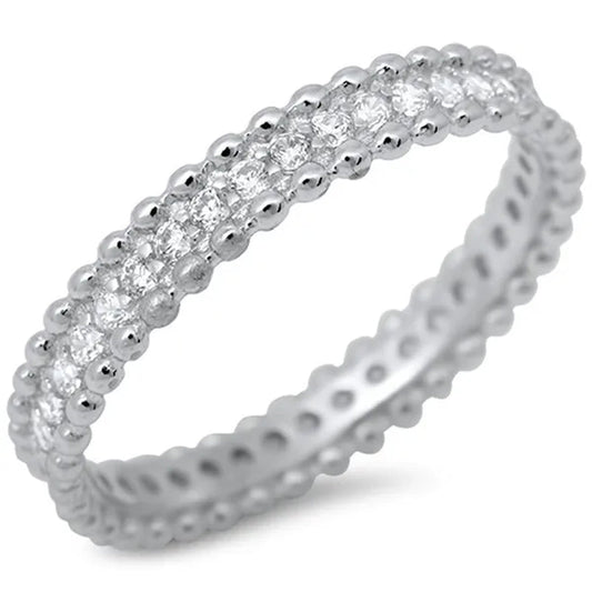 Sterling Silver .925 CZ Cubic Zirconia Women's Vintage Antique Design Eternity Wedding Band Ring SZ 5-10