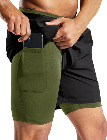 Men'S 2 in 1 Running Shorts with Liner 5" Quick Dry Gym Workout Athletic Shorts with Pockets, Lightweight, Breathable