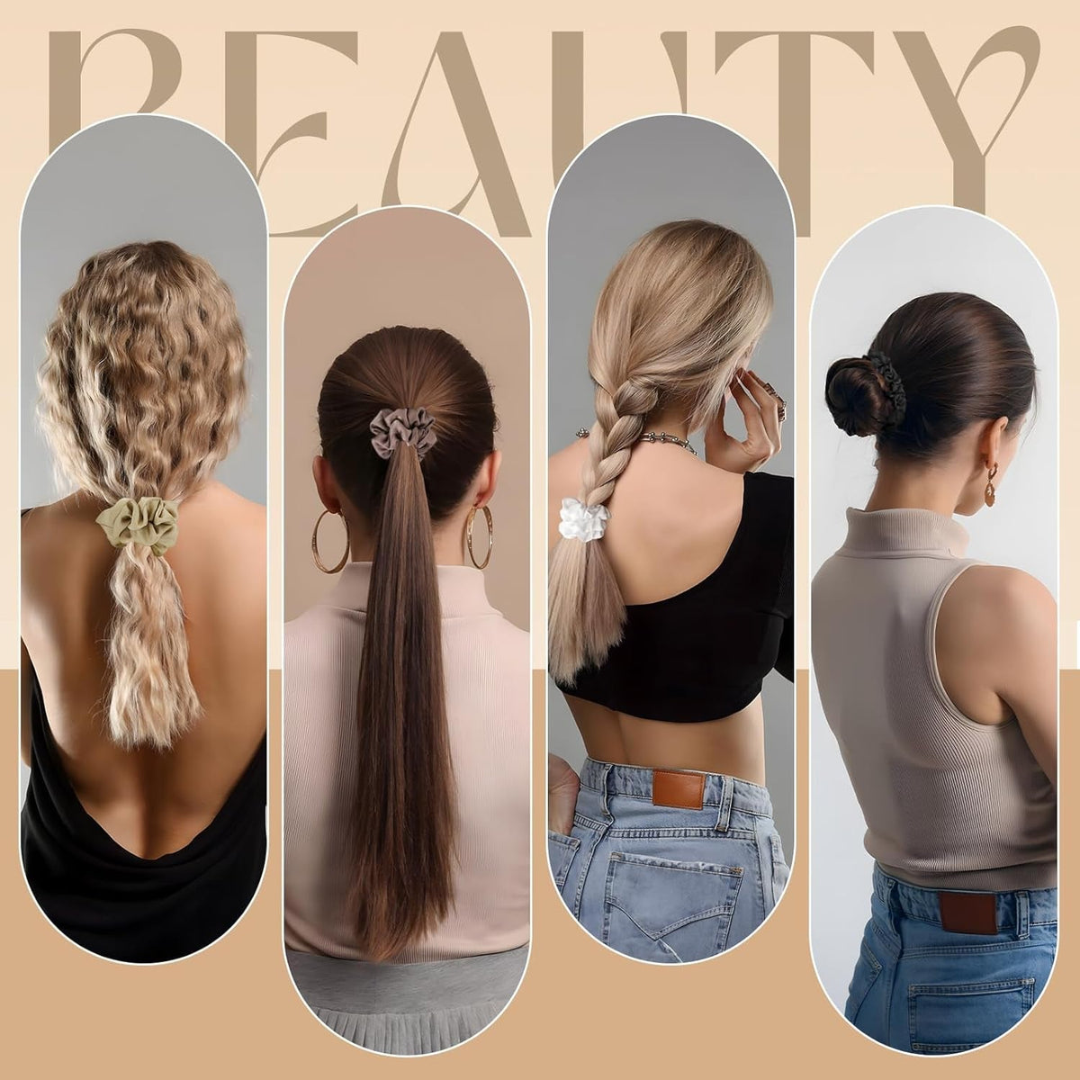 Scrunchies for Women,Silk Satin Hair Scrunchies,Elastic Strengthening Hair Ties,Ponytail Holder Suitable for Thick Thin Hair,Luxury Scrunchy for Girls (8 PCS Classic Colors)