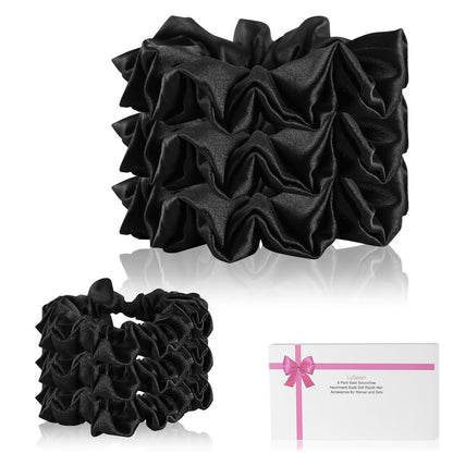 6 Pack Satin Scrunchies - Assorted Sizes, Soft and Stylish Hair Scrunchies and Bands for Women and Girls, Black