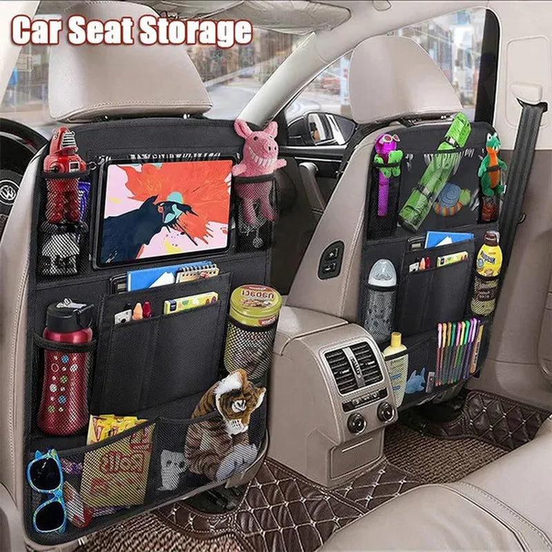 Car Backseat Organizer with Touch Screen Storage Pockets Cover Car Seat Back Protectors for Travel Trip Kids Car Accessories
