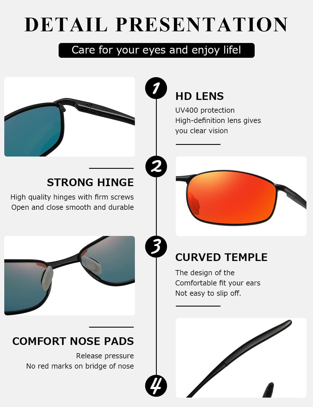 Polarized Sunglasses for Men Rectangle Metal Frame Retro Sun Glasses AE0395