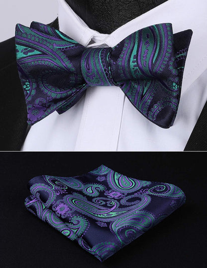 Bow Ties for Men Floral Bowties Mens Self Tie Bow Tie Handkerchief Jacquard Woven Bowtie Pocket Square Set