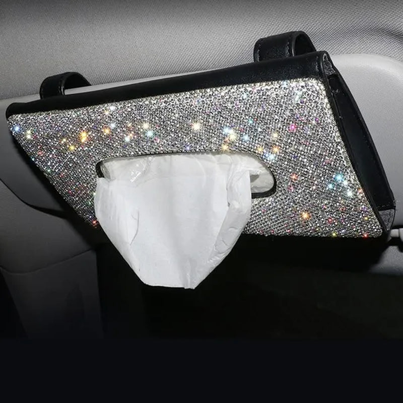 Car Tissue Box Holder Bling Bling Crystal Rectangular Napkin Holder Pumping Paper Case Dispenser for Home Office Car Accessories