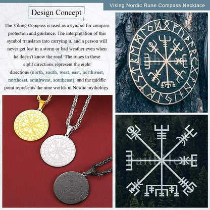 Viking Medal Necklace for Men Sturdy Stainless Steel Pendant Necklaces Retro Norse Mythology Jewelry with Gift Box