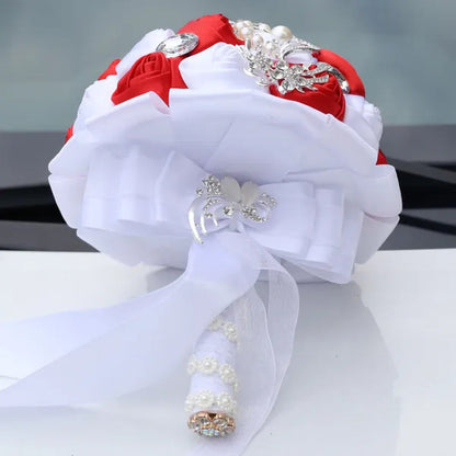 18CM Simulation Silk Rose Wedding Flowers Bouquet Diamond Brooch Bridal Bouquet Creative DIY Bridesmaid Holding Flowers Wedding Party Valentine's Day Gift