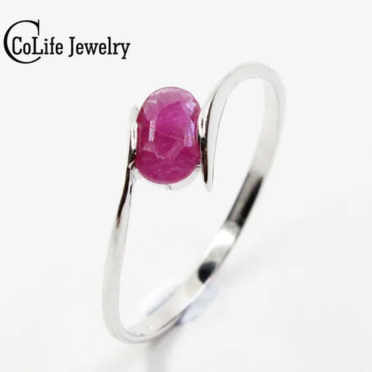 100% natural genuine ruby ring 4 mm * 6 mm natural ruby silver ring Solid 925 Sterling Silver ruby engagement ring