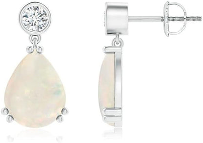 Natural Opal Drop Earrings for Women Girls in Sterling Silver/14K Solid Gold/Platinum | October Birthstone Jewelry Gift for Her | Birthday | Wedding | Anniversary