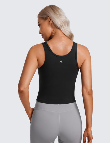 Womens Butterluxe Double Lined Workout Tank Tops Scoop Neck Racerback Cropped Casual Sleeveless Shirt