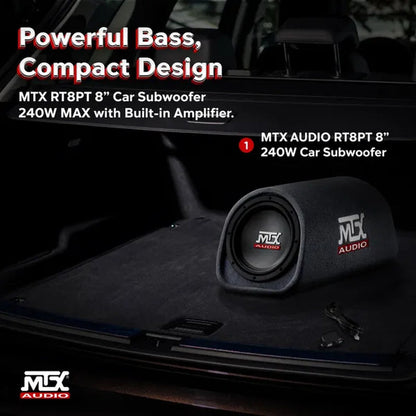 MTX AUDIO RT8PT 8" 240W Car Loaded Subwoofer Enclosure Amplified Tube Box Vented