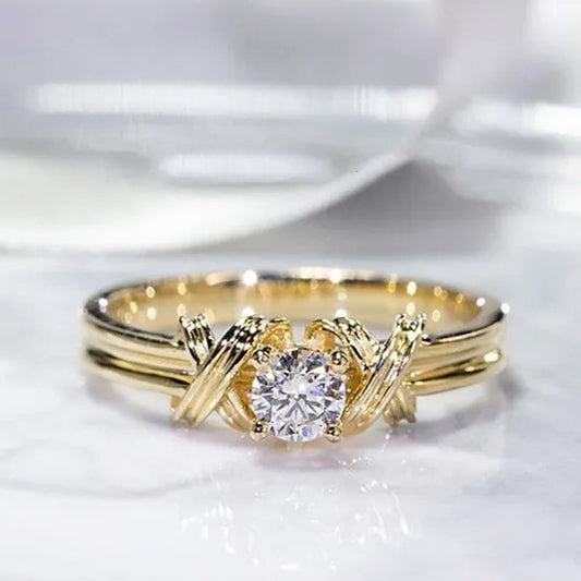 Trendy Gold Color Delicate White Zircon Women's Ring Bridal Anniversary Christmas Gift Beach Party Jewelry Size 5-13 Bague Femme