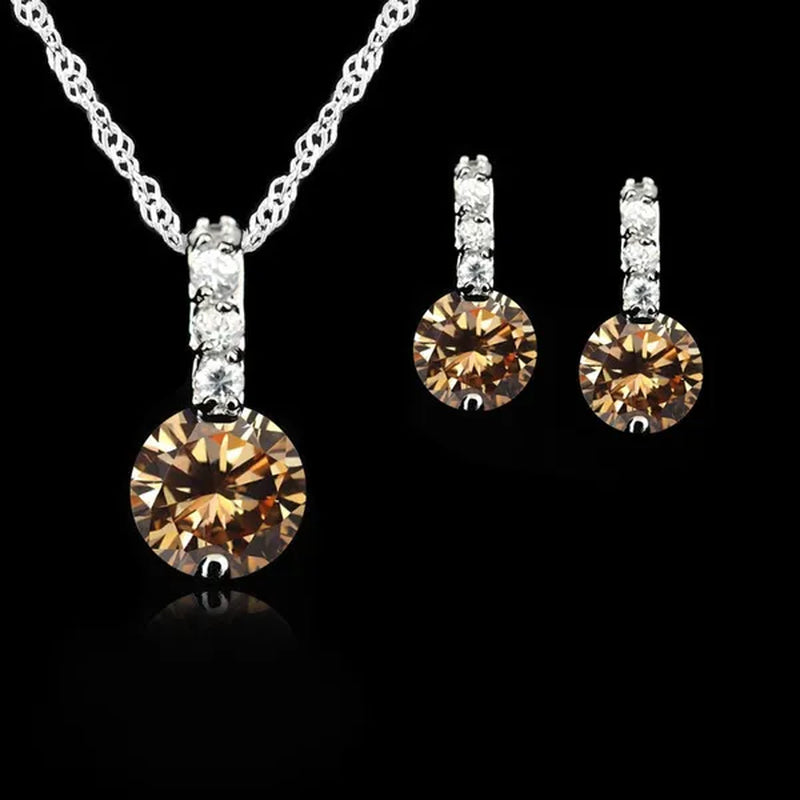 Women Beauty Jewelry Set 925 Sterling Silver Cubic Zircon Pendant  Necklace/Earring Women Wedding Sets