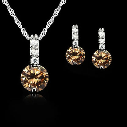 Women Beauty Jewelry Set 925 Sterling Silver Cubic Zircon Pendant  Necklace/Earring Women Wedding Sets