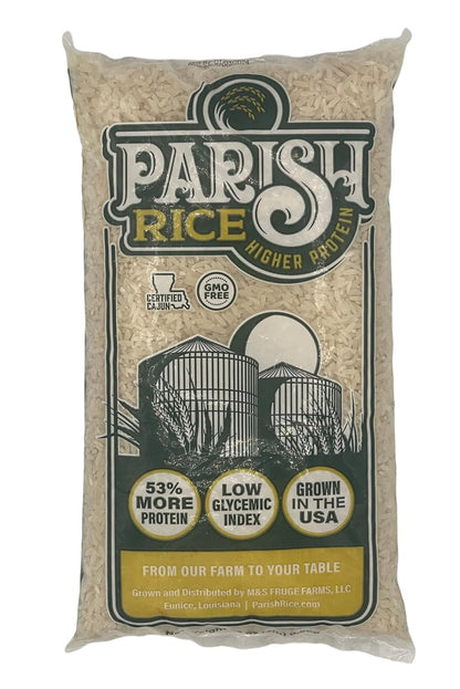 Parish White Rice – High-Protein Rice with Low Glycemic Index – Locally Grown Long-Grain White Rice – Made in the USA – Rich Nutrient Content – Ideal for Curry, Desserts, Stir-Fry – 2Lb Bag