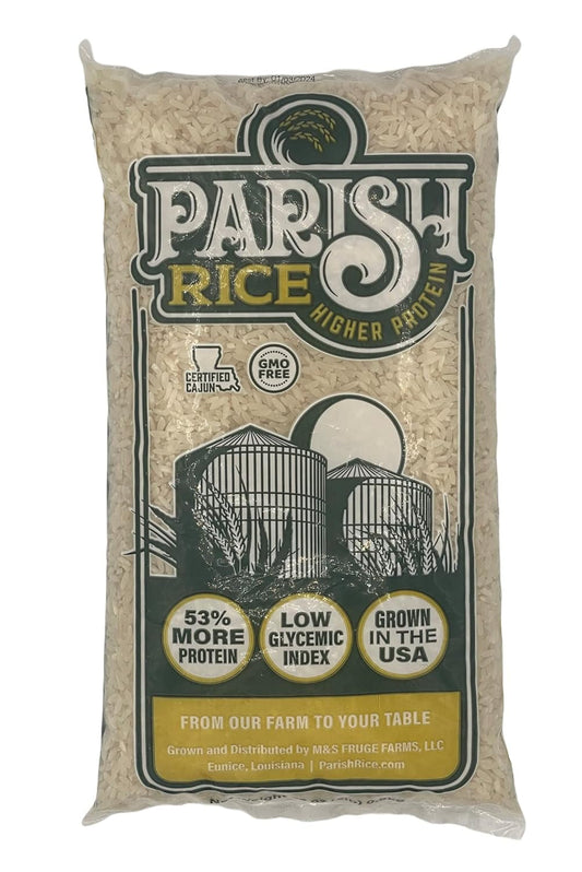Parish White Rice – High-Protein Rice with Low Glycemic Index – Locally Grown Long-Grain White Rice – Made in the USA – Rich Nutrient Content – Ideal for Curry, Desserts, Stir-Fry – 2Lb Bag