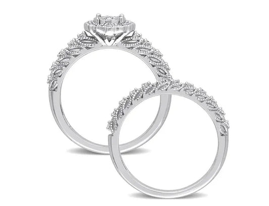 1/4 Carat (ctw) Diamond Engagement Bridal Ring & Wedding Band Set in Sterling Silver
