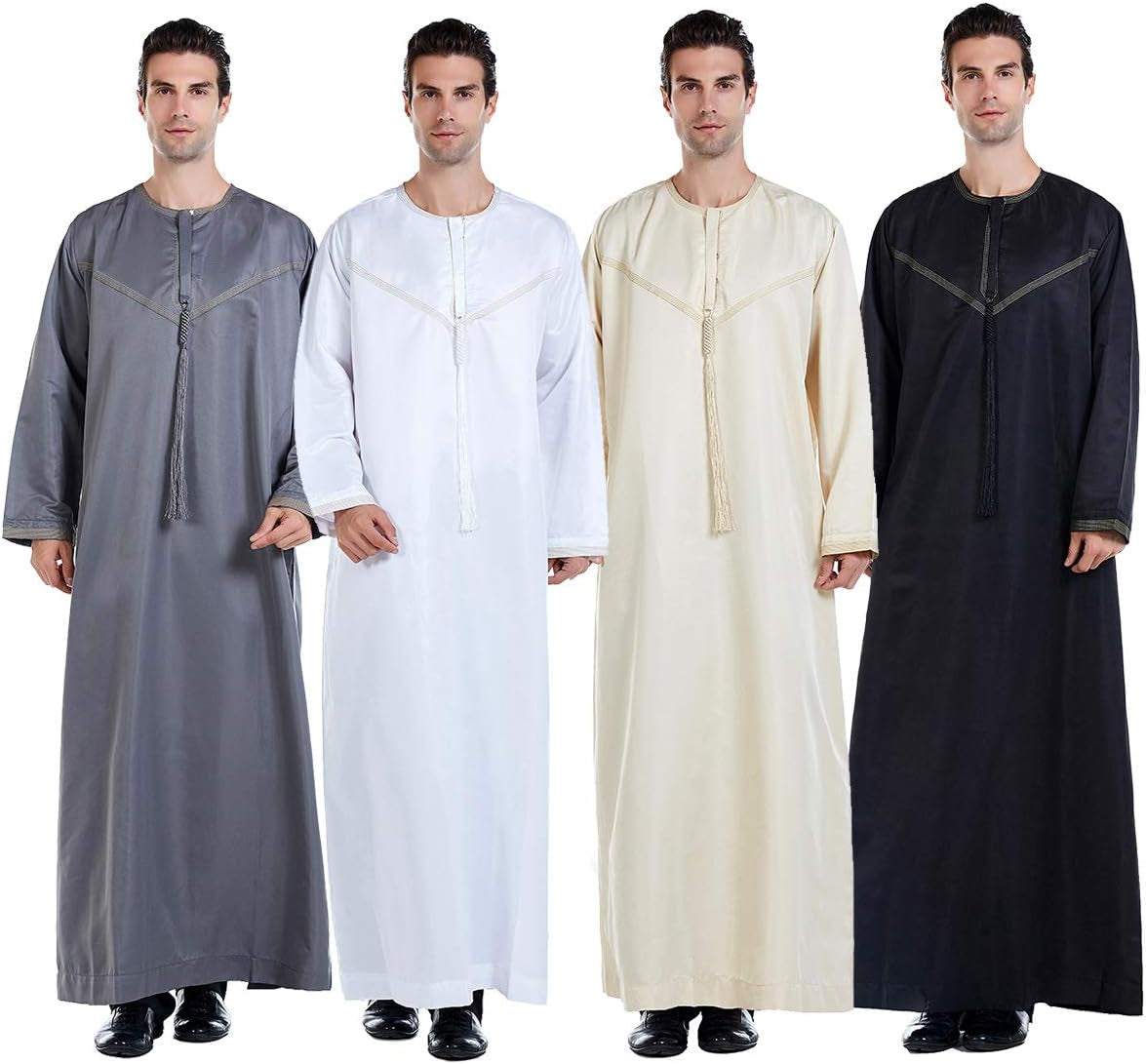 Men'S Muslim Clothes Durable Kaftan Robe Dubai Long Gown Ethnic Clothes,1Pc Soft Robe